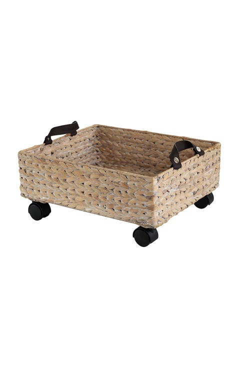 Adaline 18.11" Classic Farmhouse Handwoven Hyacinth Rectangular Underbed Storage Bin with Wheels and Handles