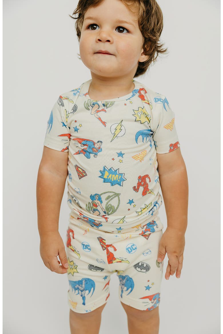 x Justice League Fitted Two-Piece Short Pajamas, Alternate, color, LIGHT BEIGE