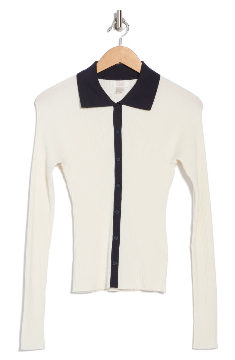 NORDSTROM RACK Raglan Polo Cardigan, Alternate, color, Ivory Tofu- Navy Combo