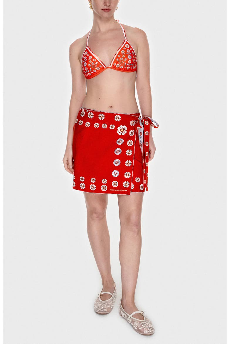 Swim Cover Up Skirt-Red Garden, Alternate, color, Red