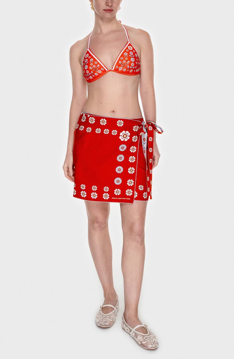 Jessie Zhao New York Swim Cover Up Skirt-Red Garden, Alternate, color, Red