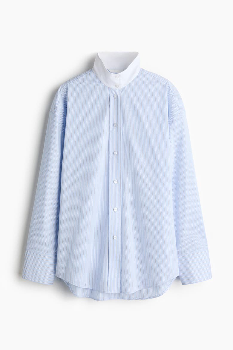 Stand-up Collar Shirt, Alternate, color, Light blue/striped