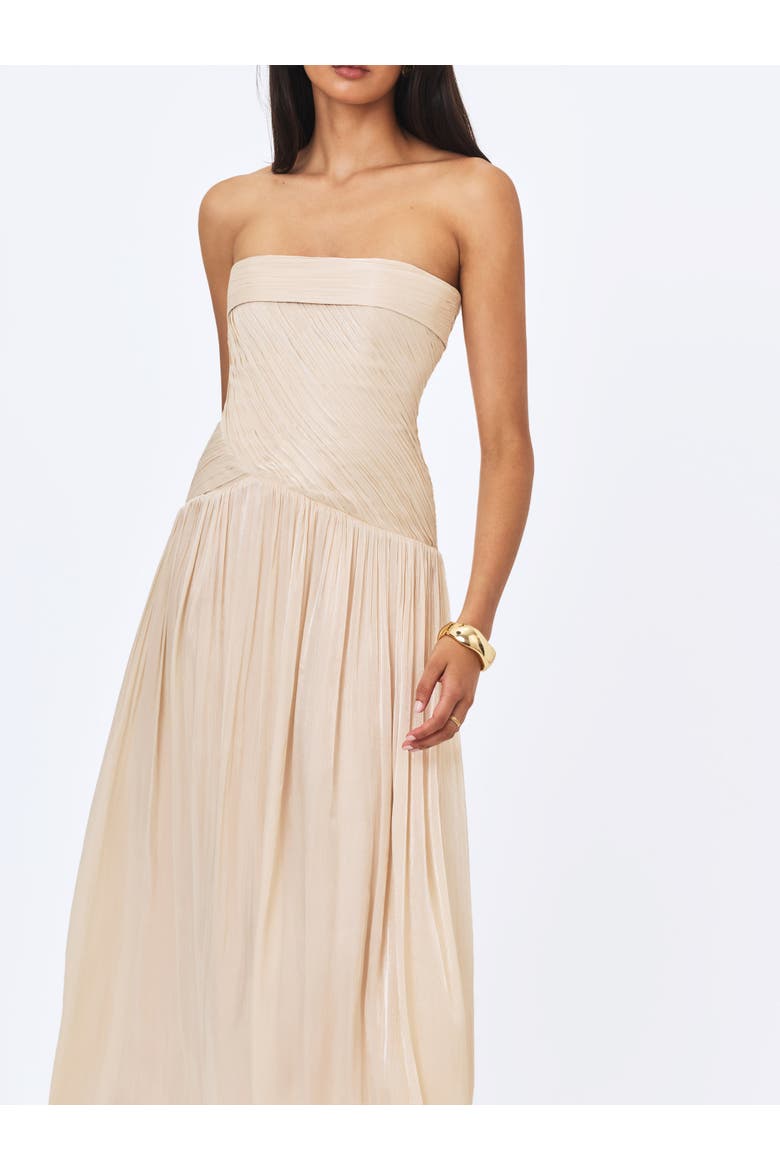 Olivine Crystal Organza Strapless Maxi Dress, Alternate, color, Beige