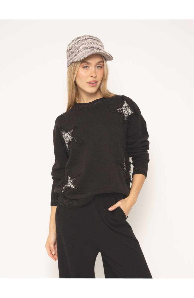 Central Park West Talullah Frayed Star Crew, Alternate, color, Black