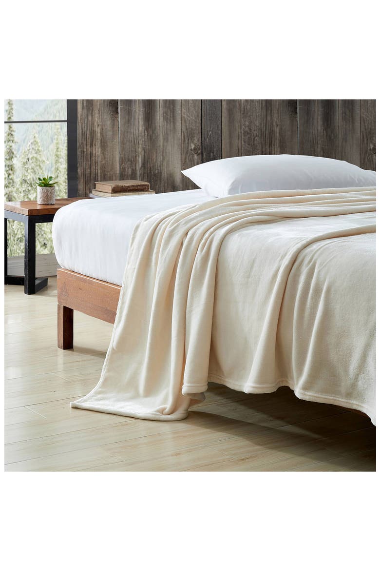 Bi-Color Premium Plush Fleece Throw Blanket, Alternate, color, WHITE