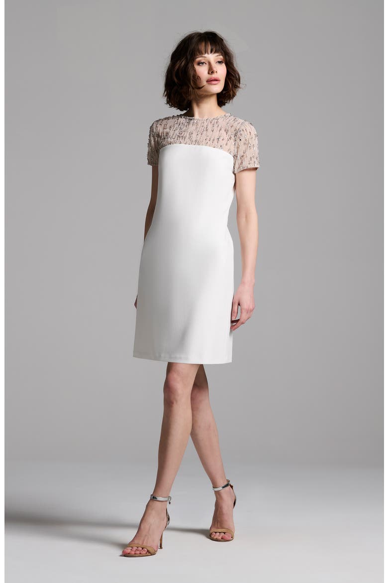 Crystal Illusion Stretch Crepe Cocktail Dress, Alternate, color, IVORY