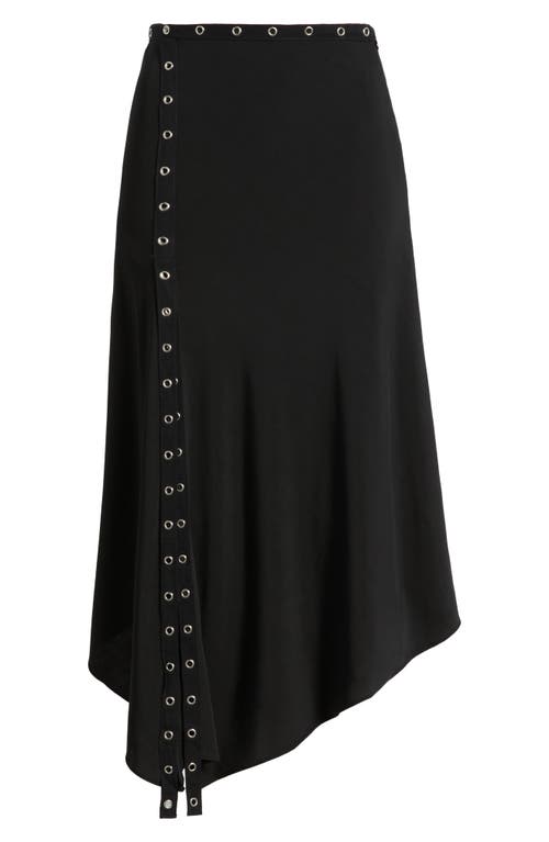 Mistress Rocks Grommet Asymmetric Midi Skirt In Black