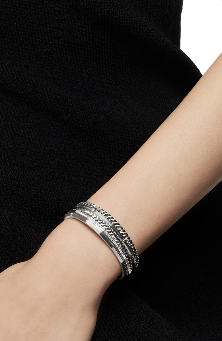 David Yurman Stax Cuff Bracelet with Diamonds, Alternate, color, Silver