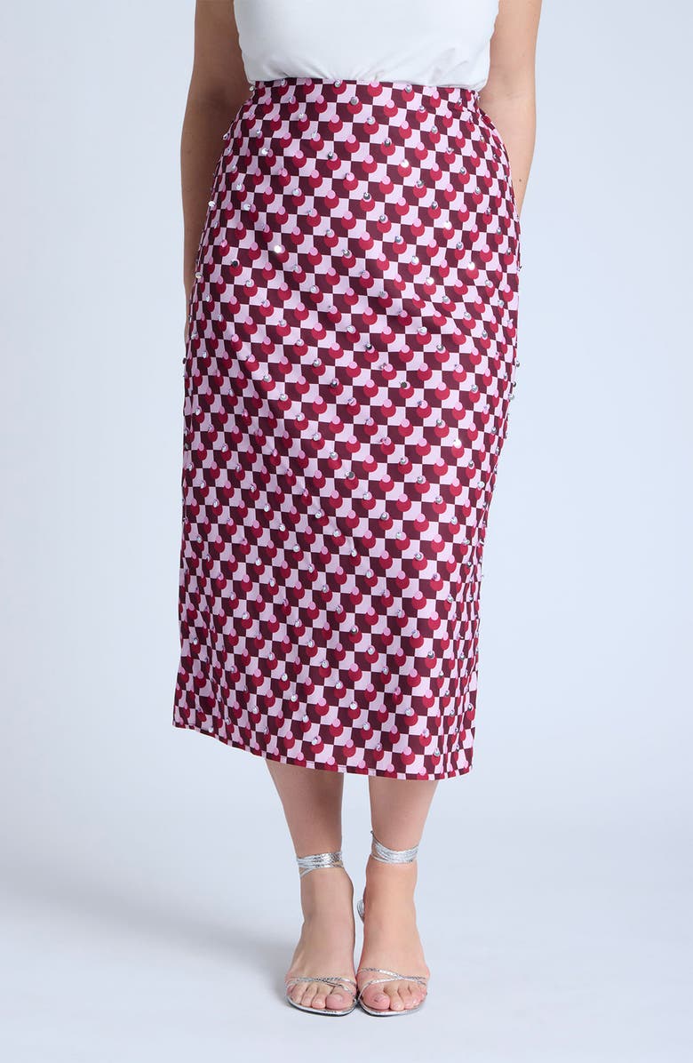 ELOQUII Geometric Print Sequin Midi Skirt, Main, color, 