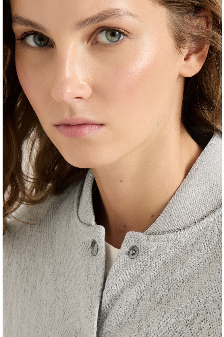 Lace flowers jersey sweatshirt in sparkling virgin wool and cashmere with monili, Alternate, color, Light Grey