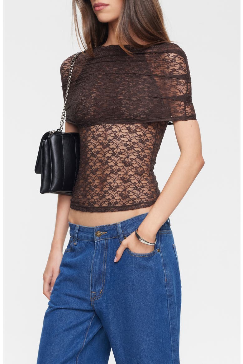 Bella Vita Lace Layered Top, Alternate, color, CHOCOLATE
