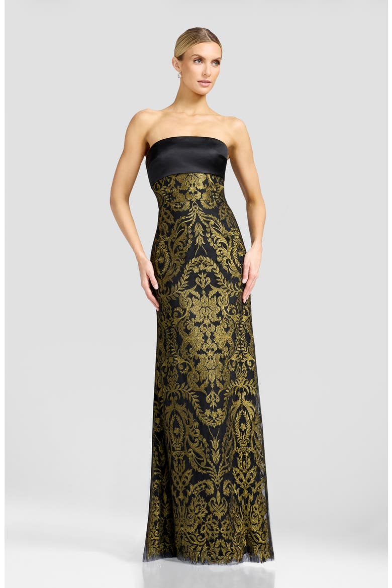 Shay Metallic Strapless Gown, Alternate, color, BLACK-GOLD