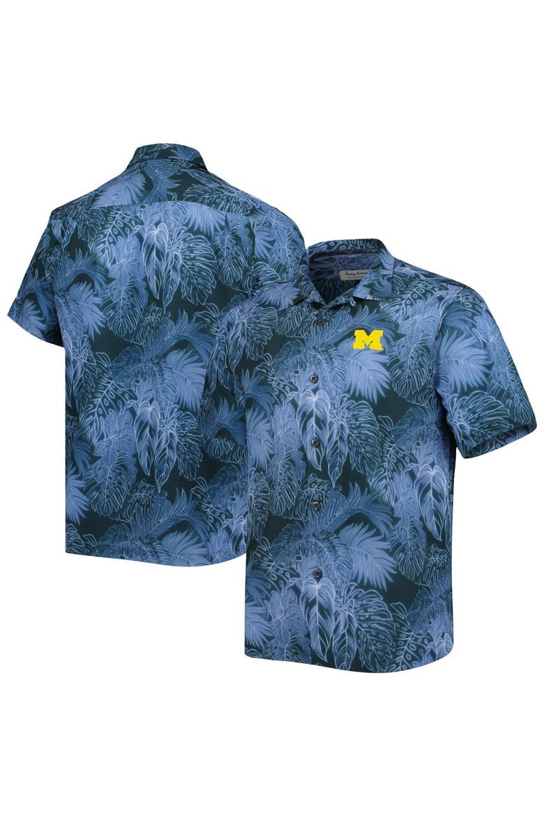 Men's Tommy Bahama Navy Michigan Wolverines Big & Tall Coast Luminescent Fronds IslandZone Button-Up Camp Shirt, Main, color, Navy