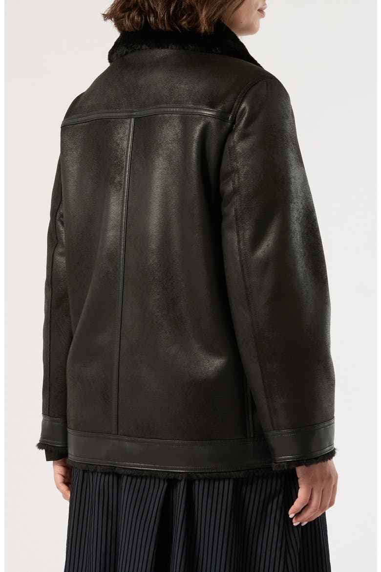 Faux Fur Trim Faux Leather Moto Jacket, Alternate, color, BLACK