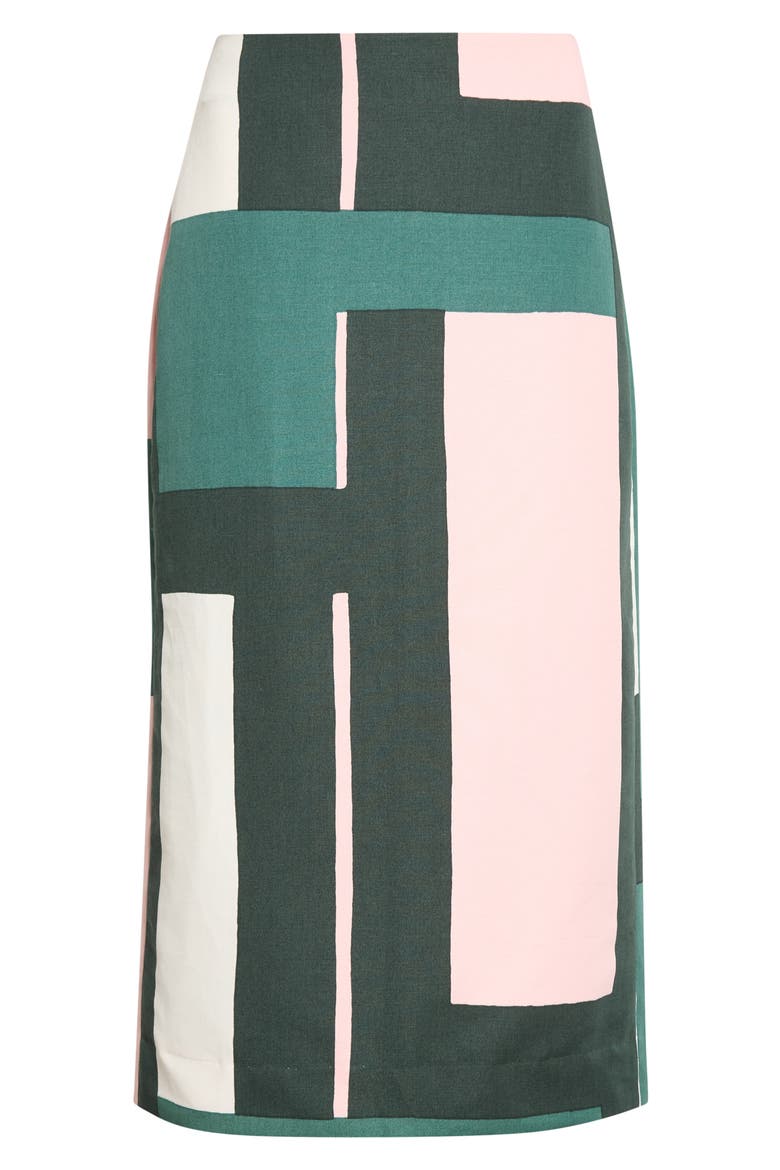 Sirottaa Attika Midi Skirt, Alternate, color, DK. GREEN LT. PINK OFF WHITE