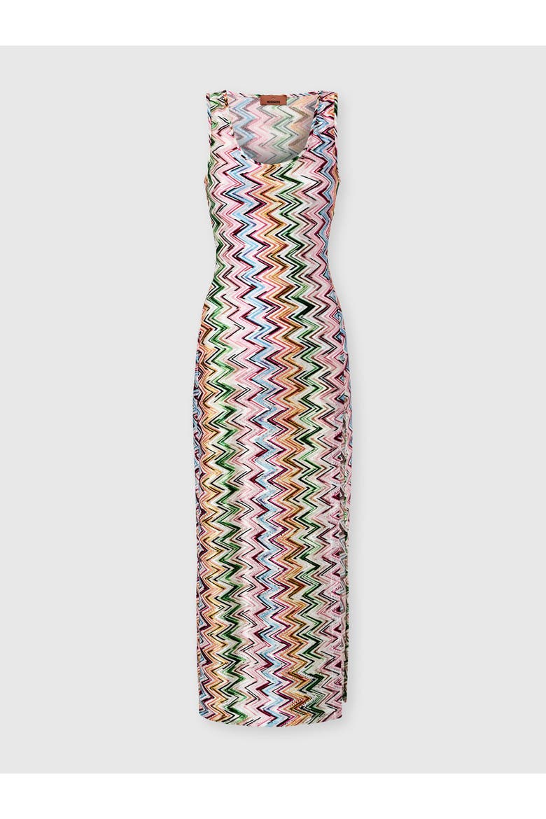 Long Cover-up In Stretch Viscose With Lace And Zigzag Motif, Main, color, Multicoloured