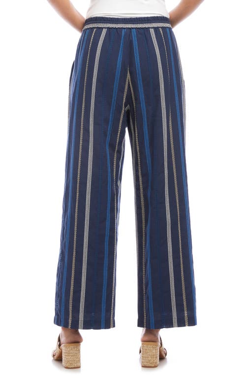 Karen Kane Stripe Embroidered Wide Leg Cotton Pants In Blue