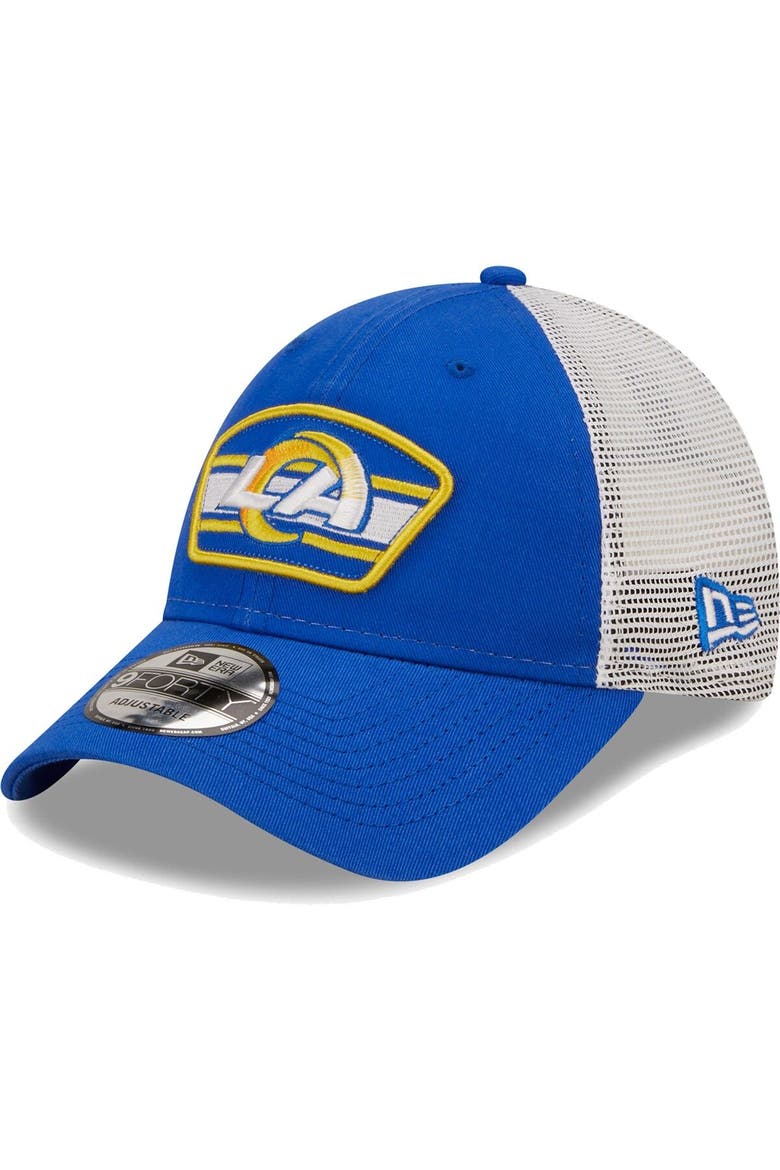 Men's New Era Royal/White Los Angeles Rams Logo Patch Trucker 9FORTY Snapback Hat, Main, color, Royal