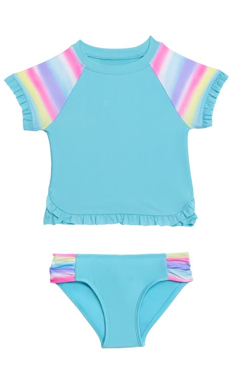 Toddlers Shortsleeve Ruffle Rashguard 2-Piece Swimwear Set