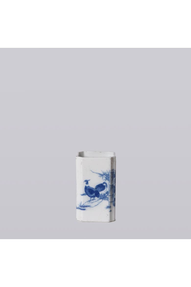 1920s Blue and White Porcelain Pheasant Square Vase, Main, color, Blue and White