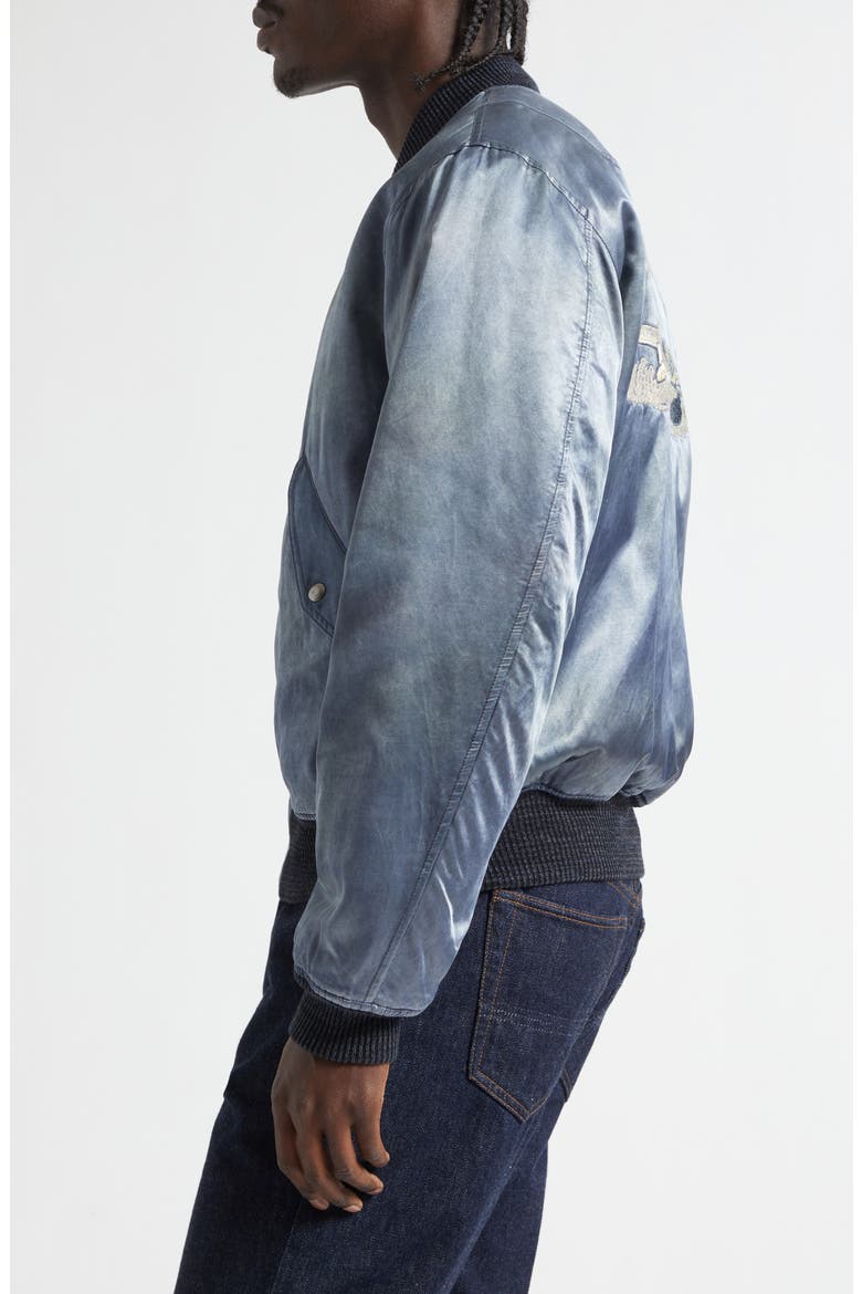 Quilted Embroidered Satin Flight Jacket, Alternate, color, VINTAGE BLUE