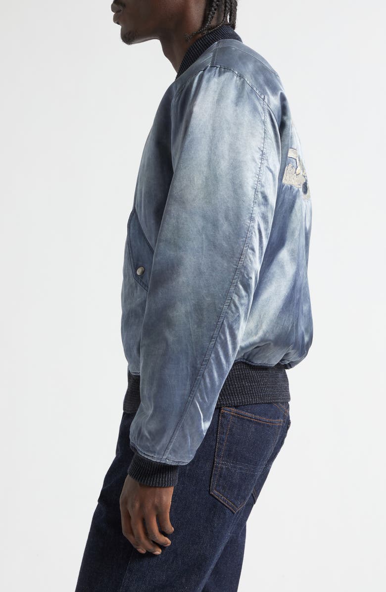 Double RL Quilted Embroidered Satin Flight Jacket, Alternate, color, Vintage Blue
