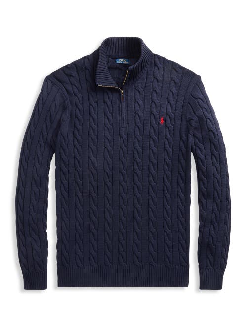 Polo Ralph Lauren Logo-embroidered Half-zip Cotton-knit Sweater In Hunter Navy