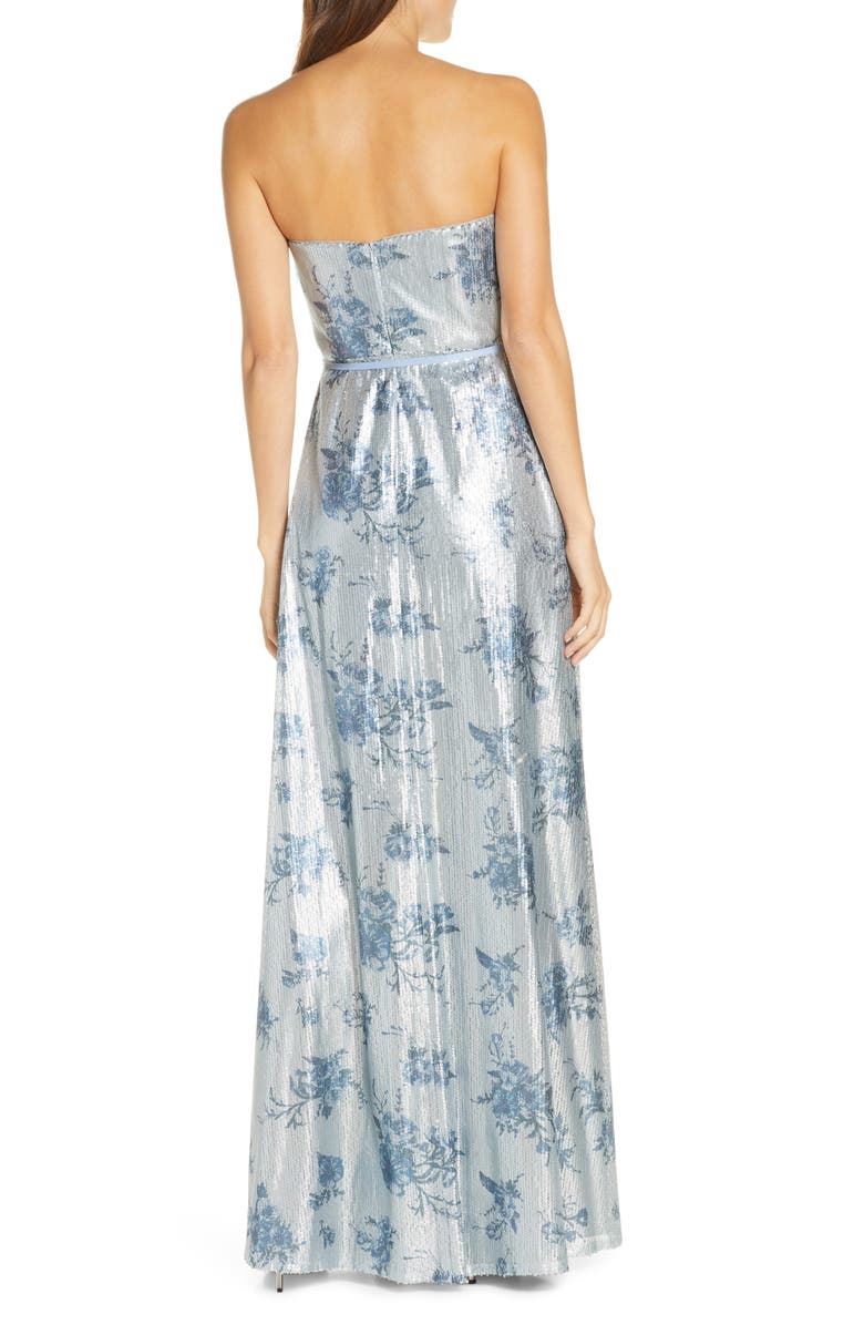Marchesa Notte Strapless Print Sequin A-Line Gown, Alternate, color,