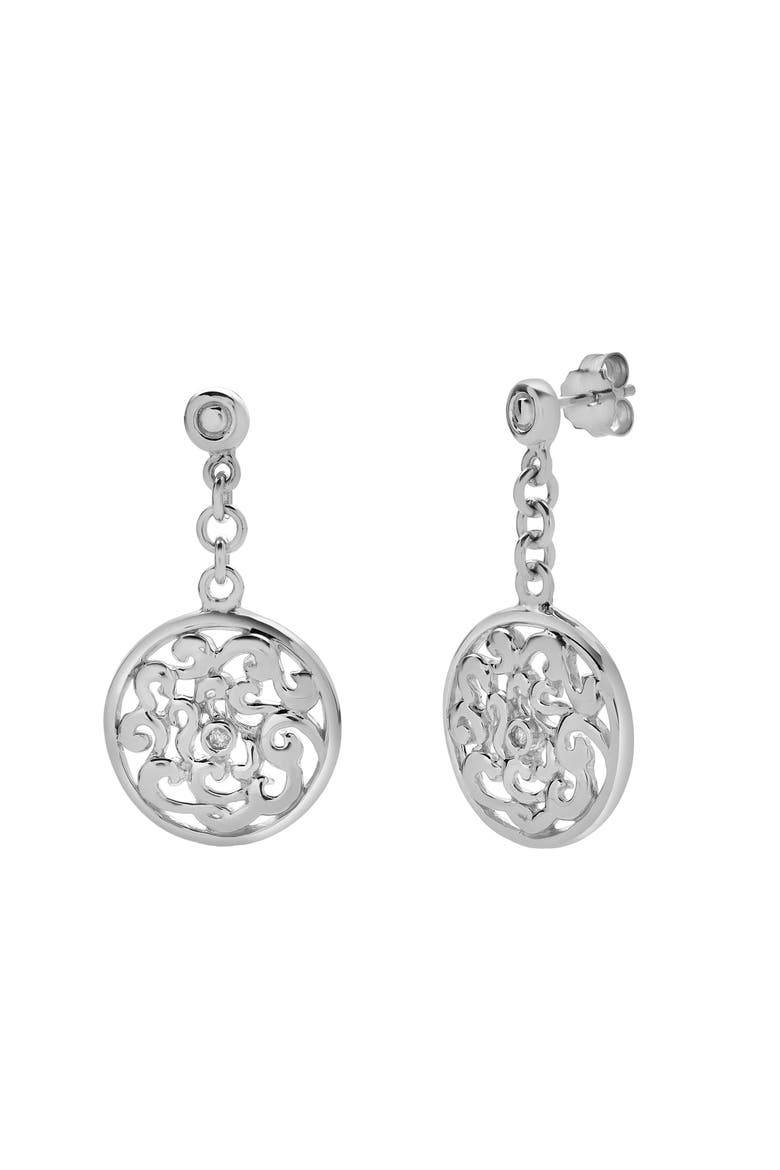 Orlisse Sterling Silver 0.02 Ct Diamond Filigree Disc Drop Earrings, Alternate, color, 925 Sterling Silver