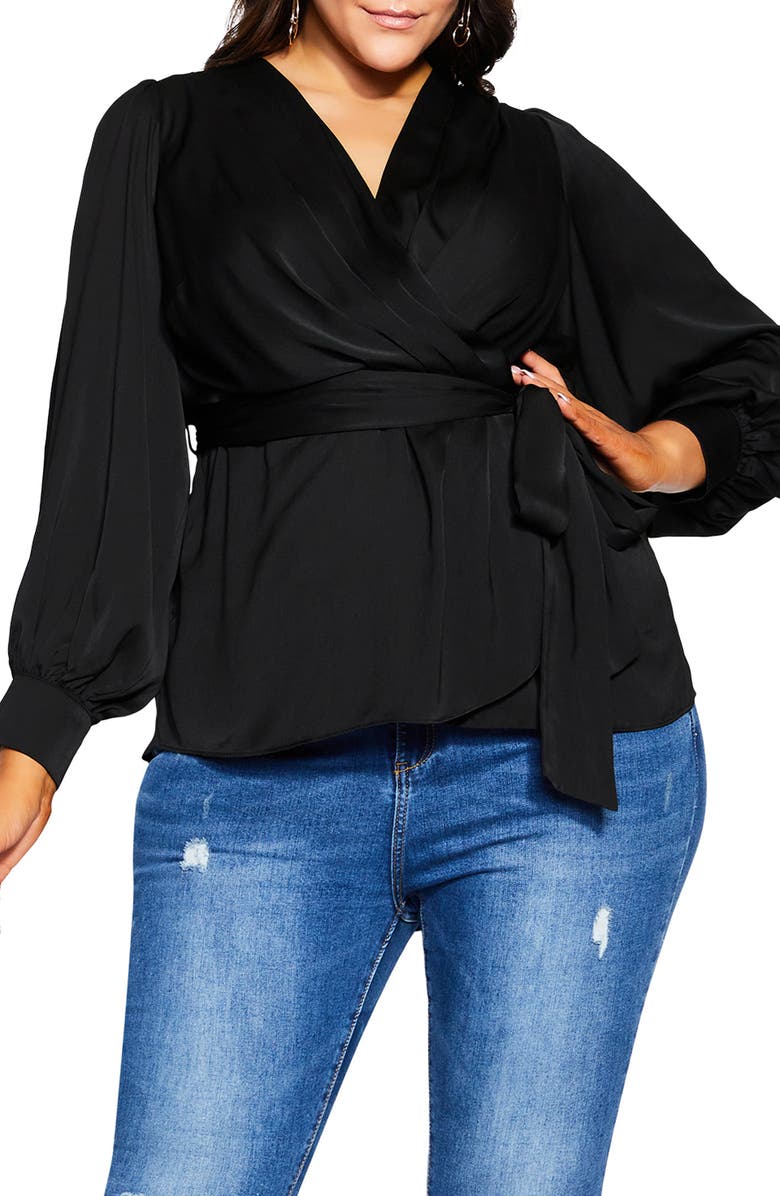 City Chic Opulent High-Low Faux Wrap Top, Main, color, 