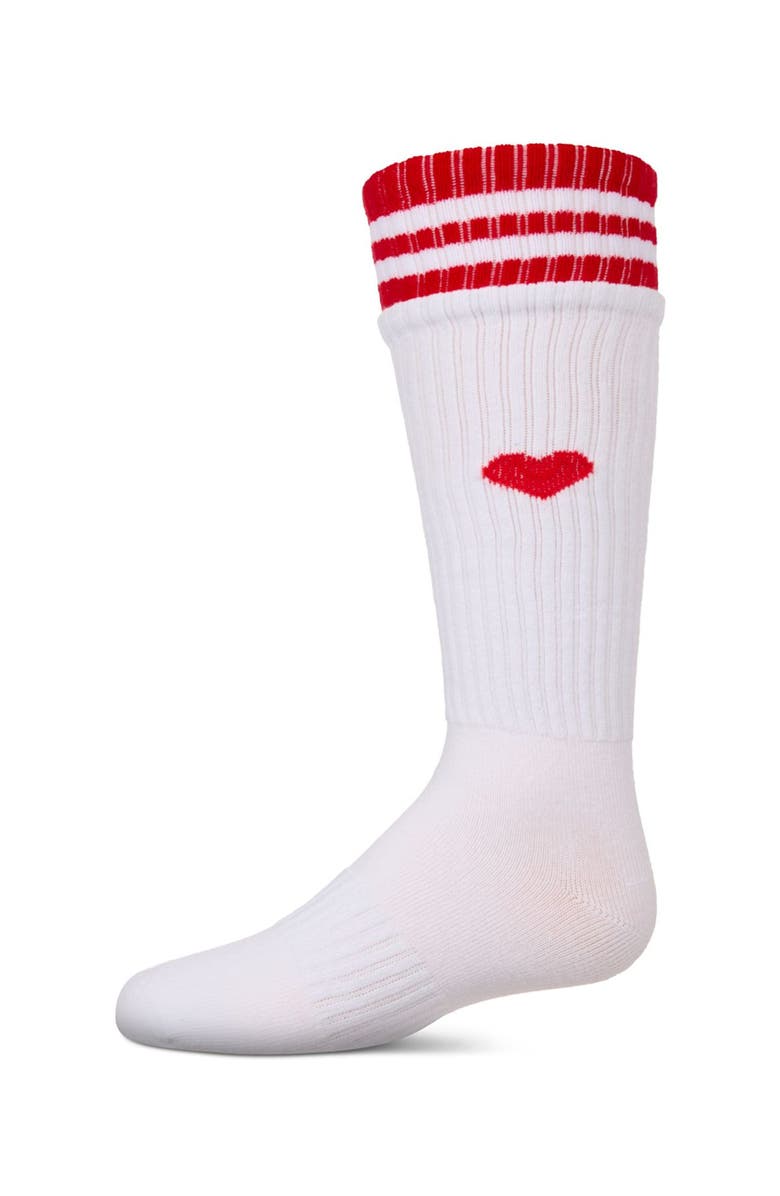 MeMoi Ribbed Heart and Stripes Knee Sock, Main, color, White