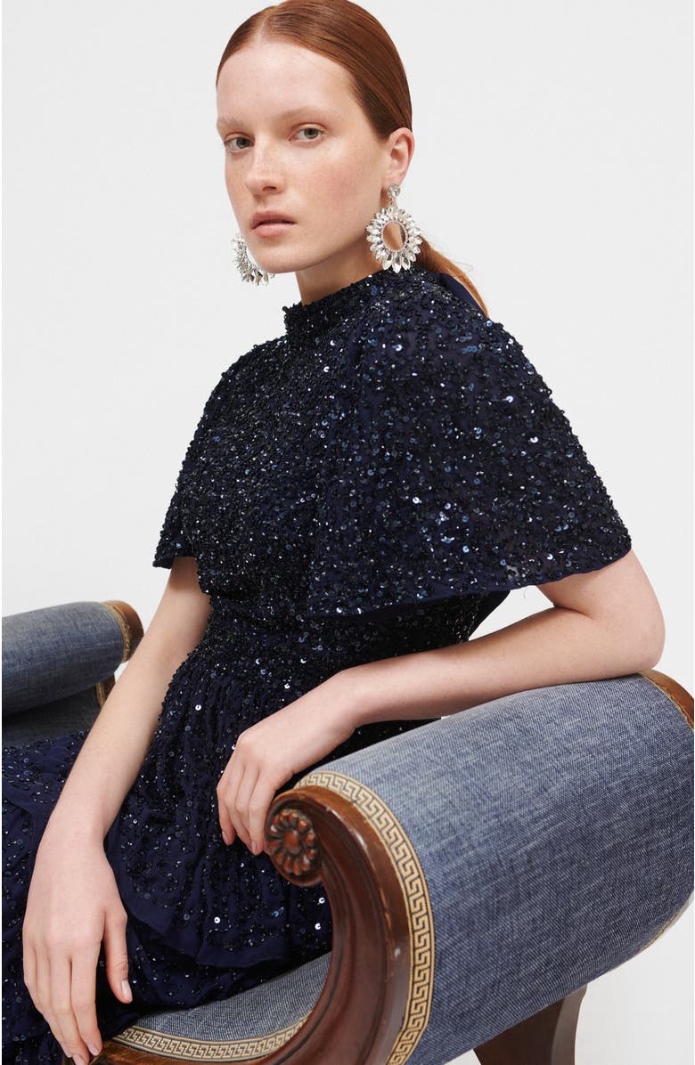 BEAUUT Occasion Embellished Sequin Beaded Evening Midi Dress, Alternate, color, Mid Night Blue