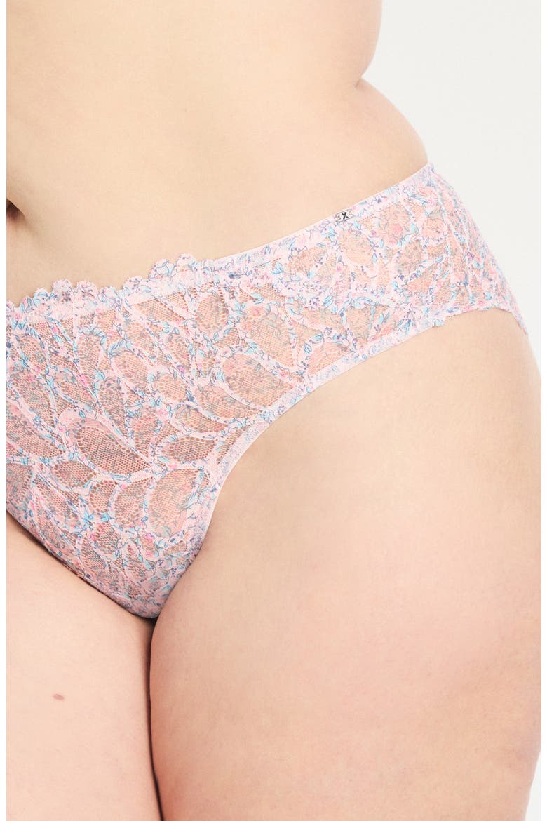 Savage Not Sorry Printed Lace Cheeky Panties, Alternate, color, PINK CHERRY BLOSSOM POP