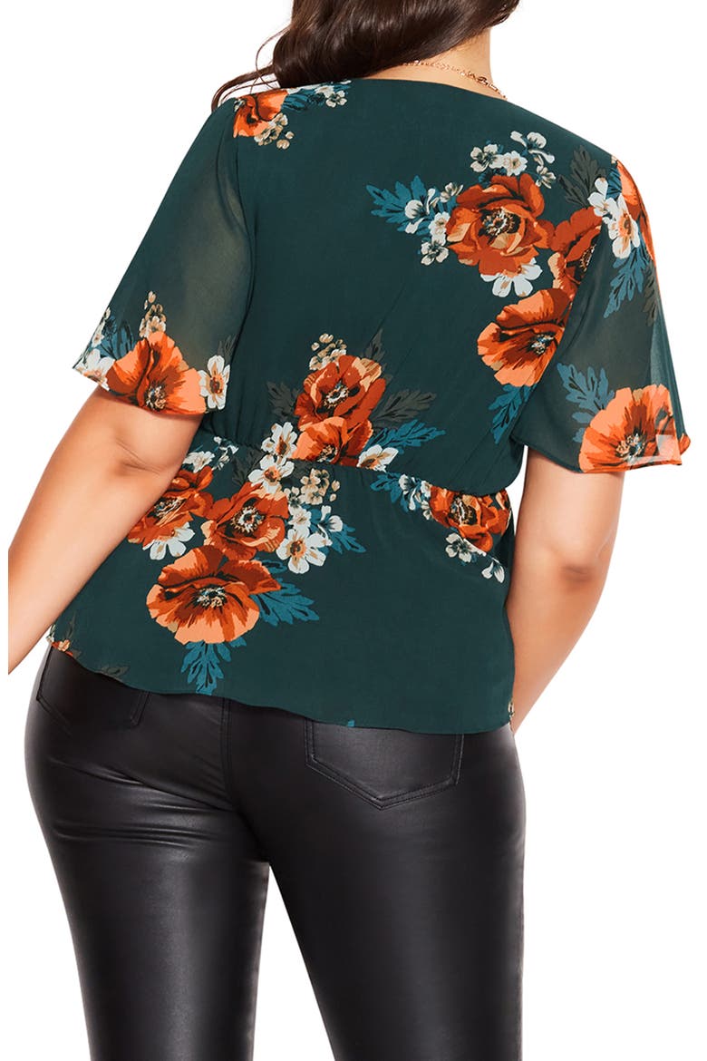 Valencia Floral Faux Wrap Top, Alternate, color, EMERALD POPPY PLAY