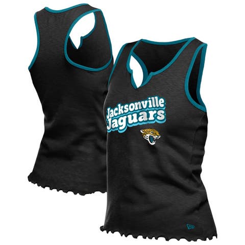 Women's New Era  Black Jacksonville Jaguars Lettuce Hem Notch Neck Tri-Blend Tank Top