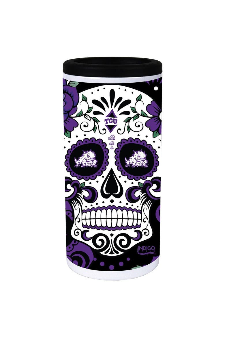 TCU Horned Frogs Dia Stainless Steel 12oz. Slim Can Cooler, Alternate, color, White