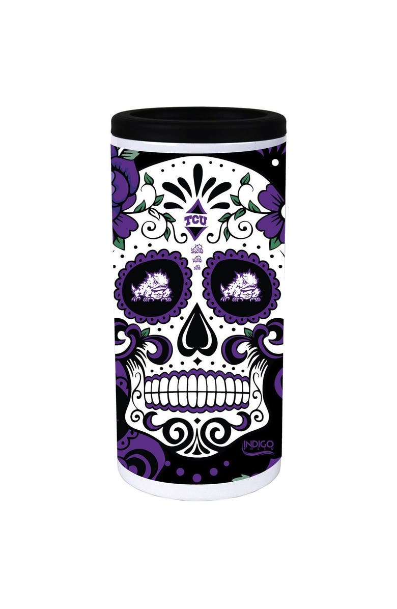 INDIGO FALLS TCU Horned Frogs Dia Stainless Steel 12oz. Slim Can Cooler, Alternate, color, White