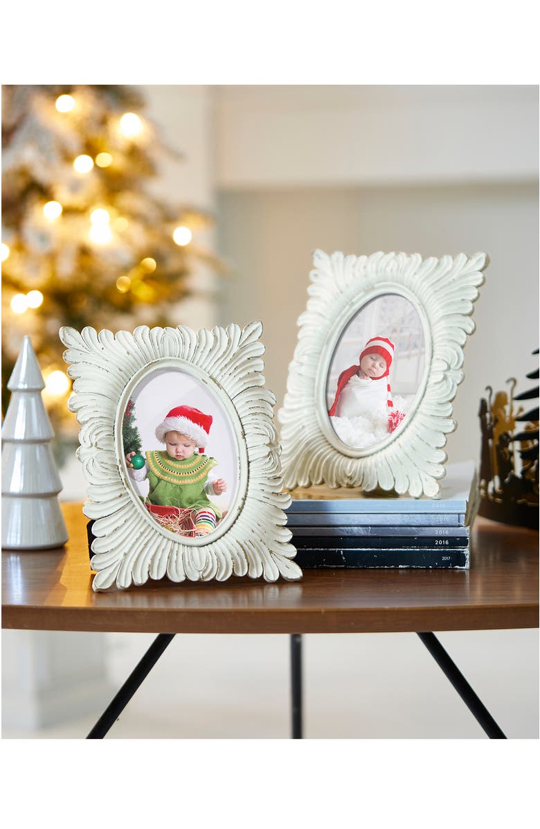 Glitzhome Set of 2 White Ornate Resin Tabletop Picture Frames-4x6, Alternate, color, White