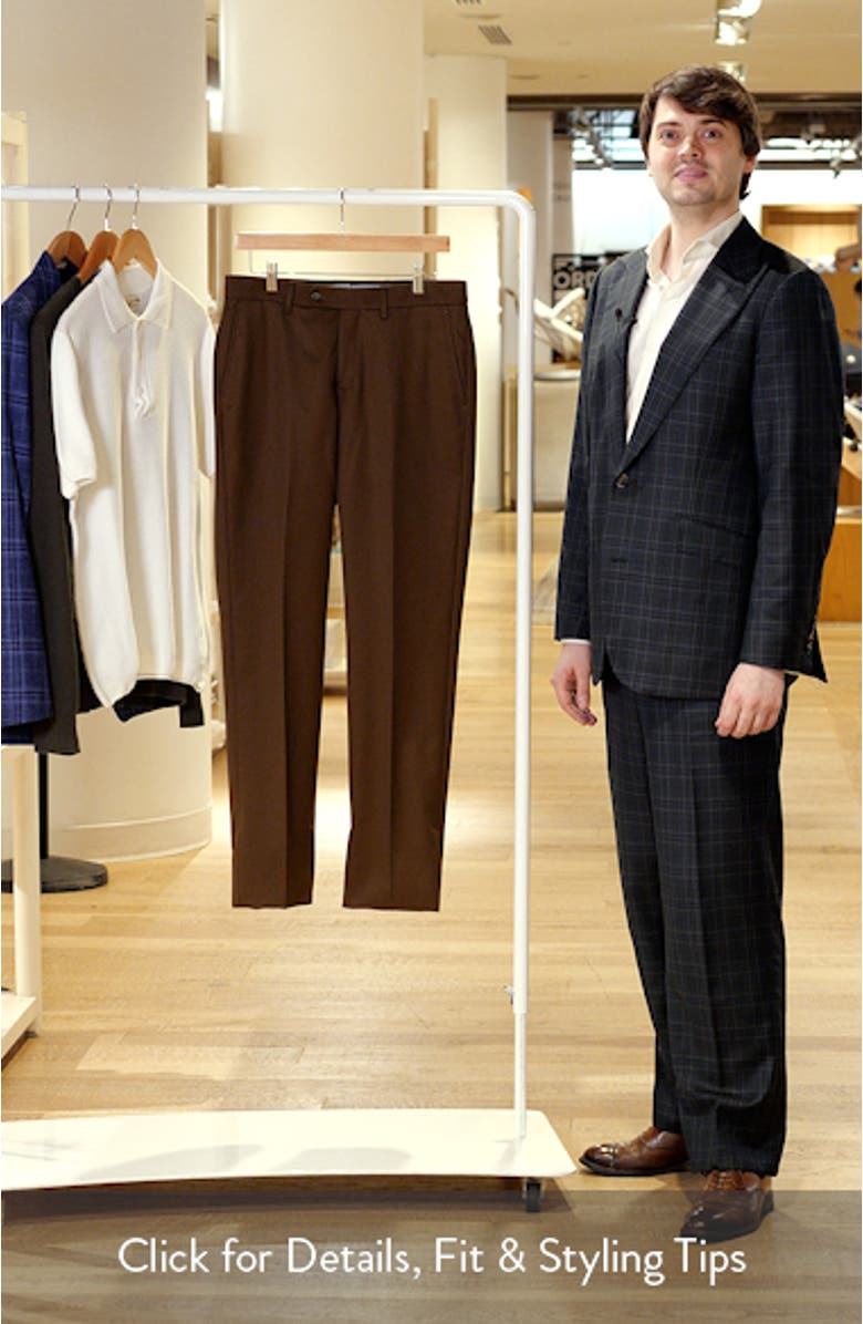 Slim Fit Flat Front Brown Super 100s Wool Dress Pants, sales video thumbnail