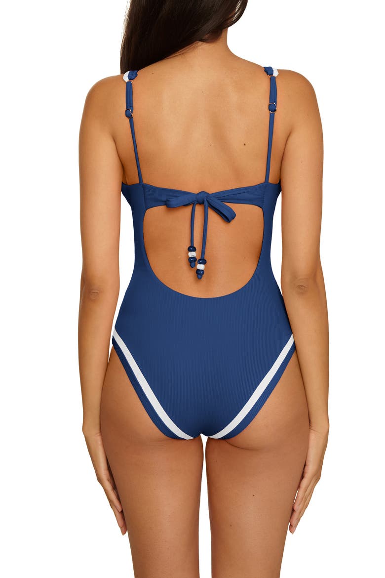 Coast Line Plunge One-Piece Swimsuit, Alternate, color, NAVY