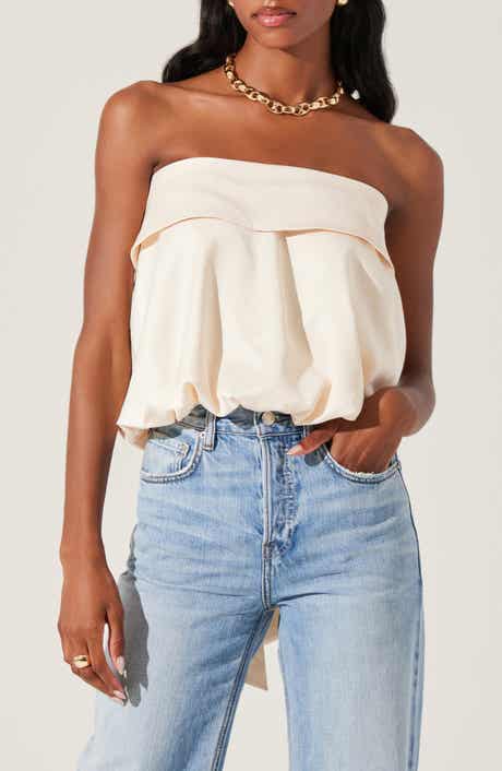 ASTR the Label Khloe Strapless Bow Bubble Hem Top