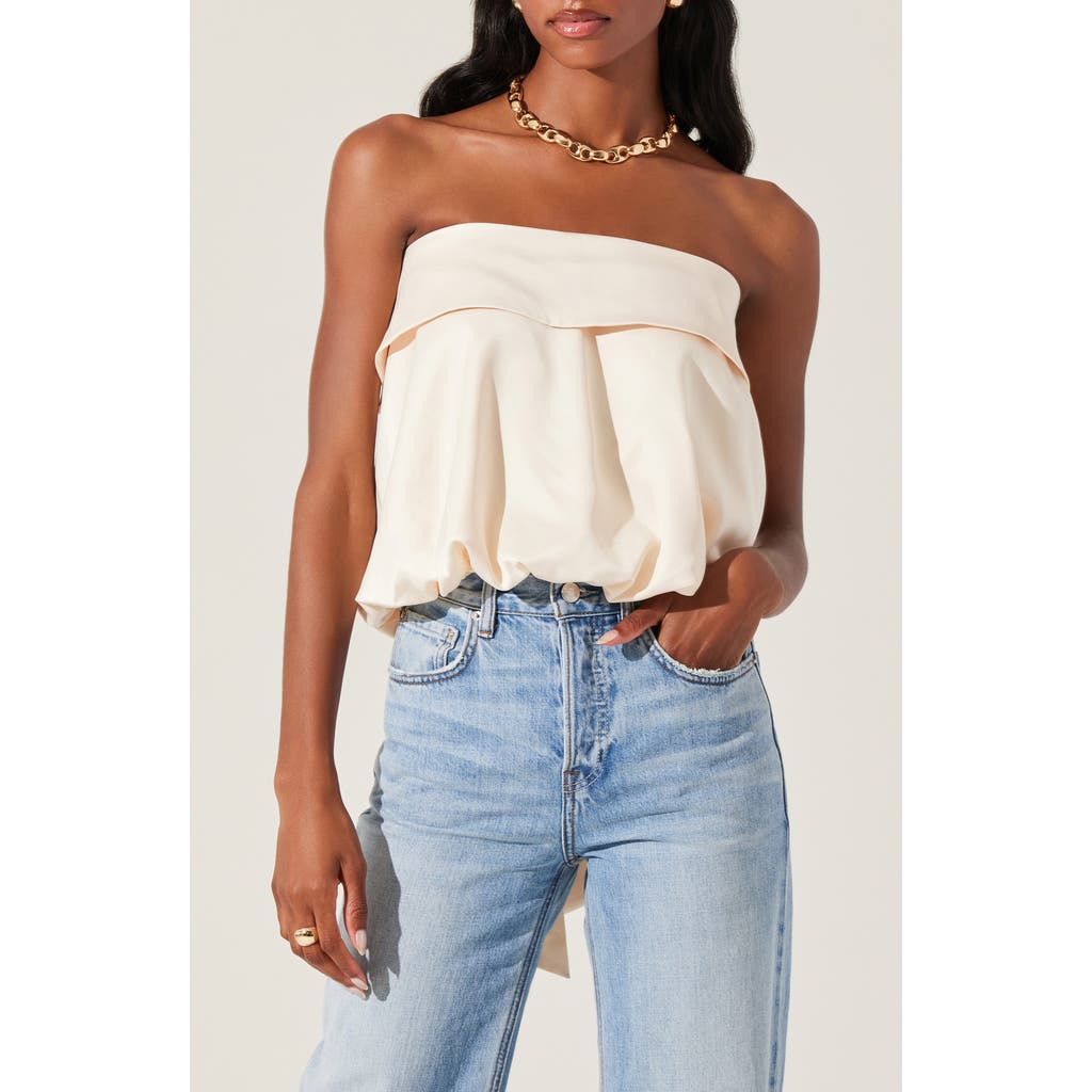Astr The Label Khloe Strapless Bow Bubble Hem Top In Champagne