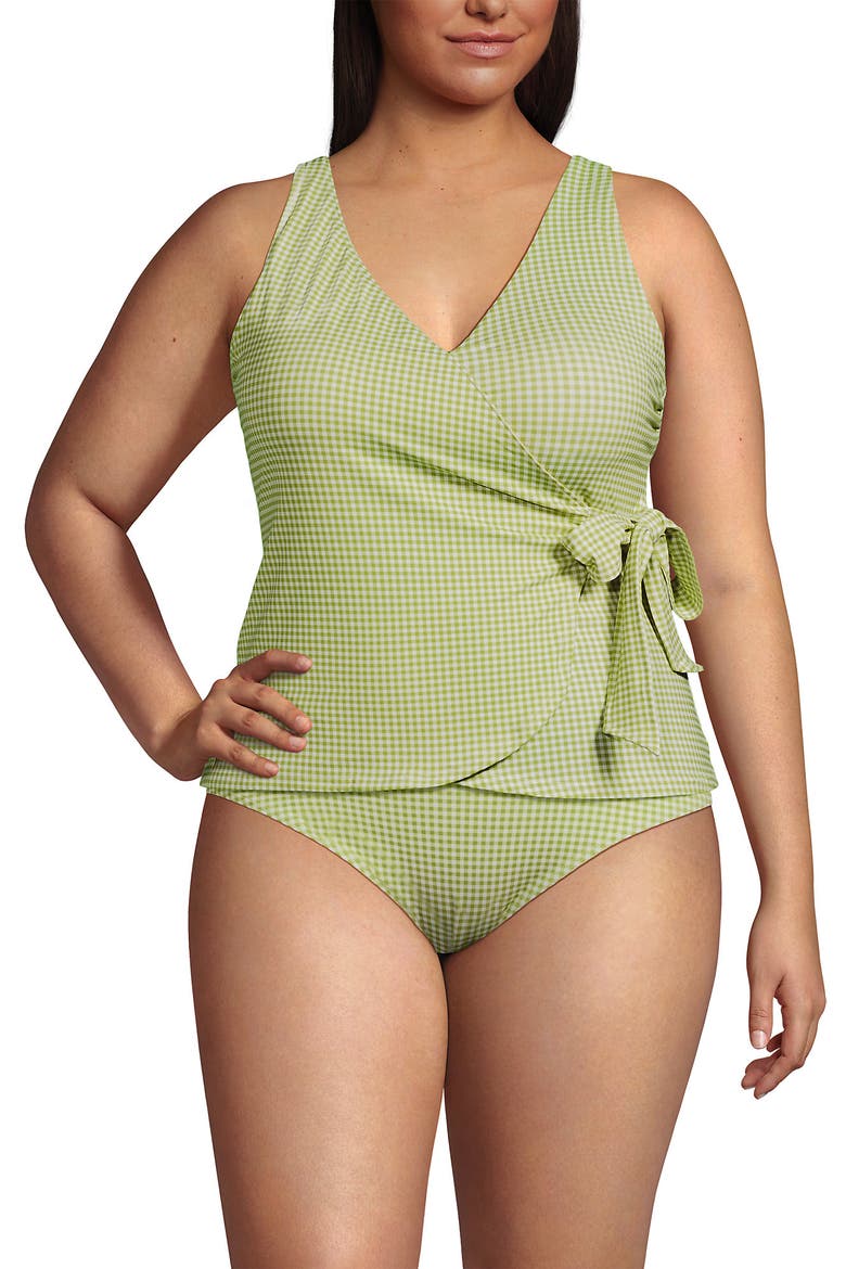 Chlorine Resistant Side Tie V-neck Tankini Swimsuit Top, Main, color, Bright Pistachio Gingham