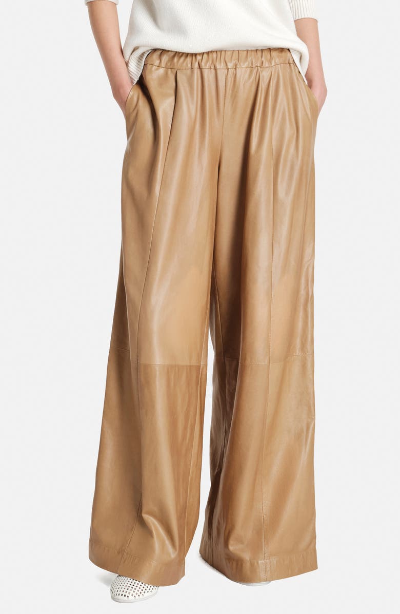 TWP Eva Side Stripe Wide Leg Leather Pants, Main, color, Kelp/ Bone