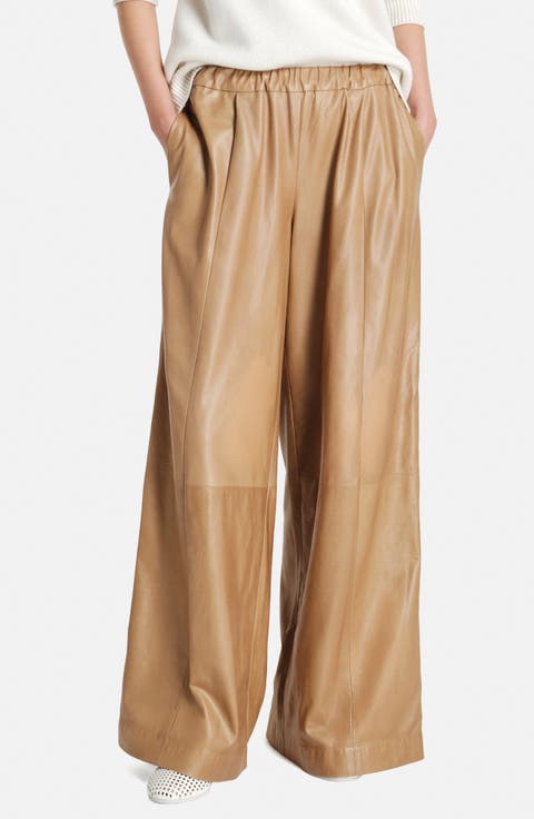 Eva Side Stripe Wide Leg Leather Pants