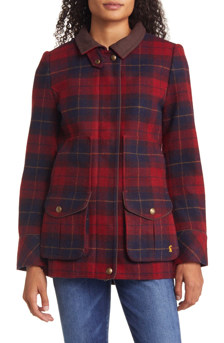 Joules Women's Plaid Wool Blend Field Coat, Alternate, color, 