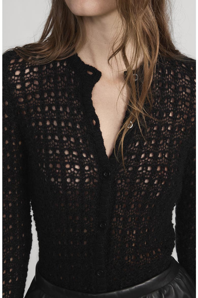 The Open Stitch Wool & Cashmere Cardigan, Alternate, color, BLACK