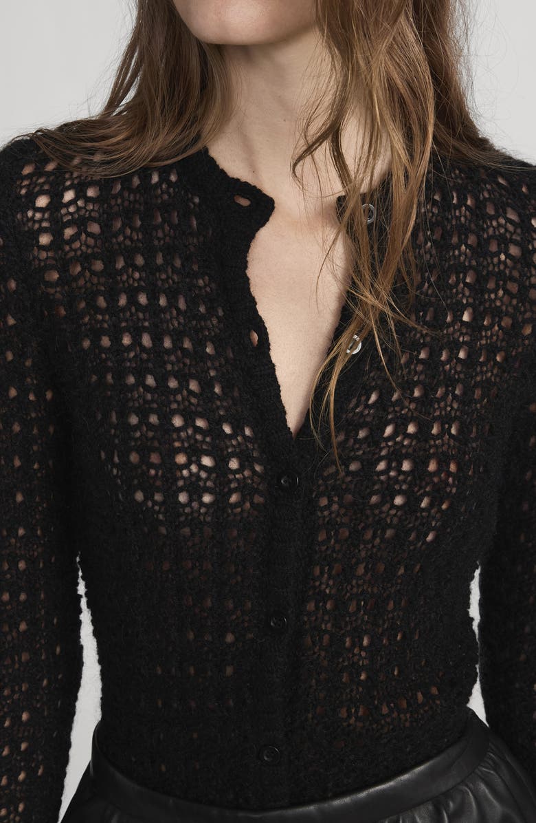 FRAME The Open Stitch Wool & Cashmere Cardigan, Alternate, color, Black