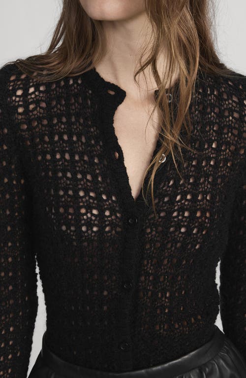 Frame The Open Stitch Wool & Cashmere Cardigan In Black
