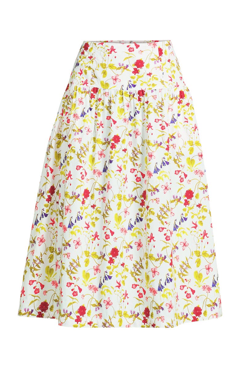 Lands' End Poplin Drop Waist Midi Skirt, Alternate, color, White Multi Garden Floral